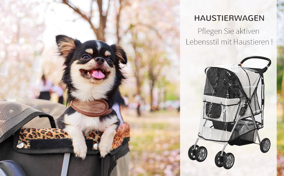 PawHut Будь-гачок для собак, візок для собак з водонепроникним тентом, складний візок для собак до 10 кг, візок для котів для маленьких собак з сітчастими вікнами, візок для котів, 75 x 45 x 97 см (Сірий)