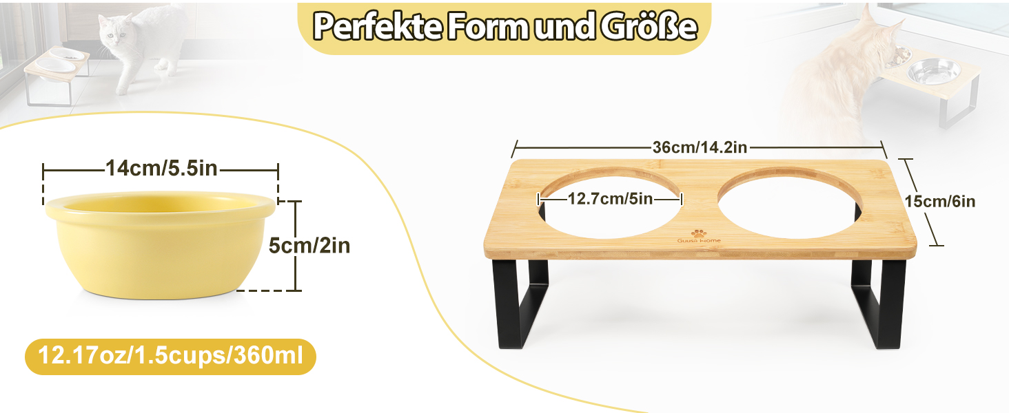 Набір мисок для котів GUUSII HOME (2 шт.) з кераміки, 14 см, 360 мл, жовті