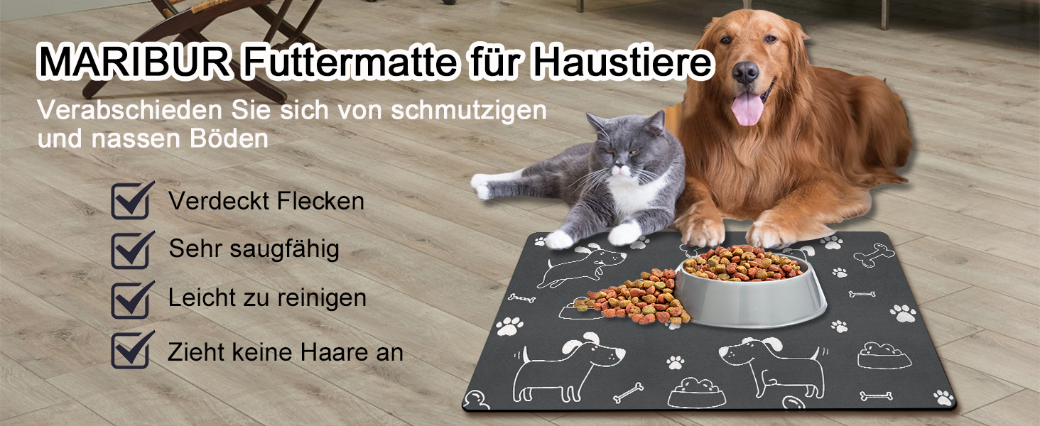 Підкладка під миску для собак та котів, чорна, 40x60 см: нековзна, швидковисихаюча, легко миється