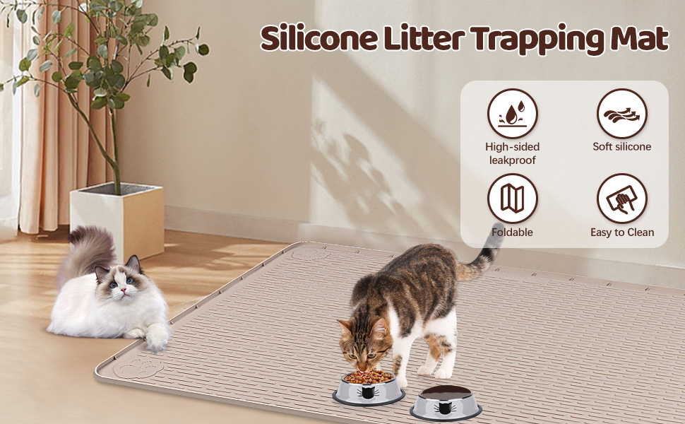 Килимок для котячого туалету Bartuke Katzenklo Matte, великий розмір, 101 x 71 см, силіконовий, контролює розсипання, м'який для лап, легко миється (Хакі)