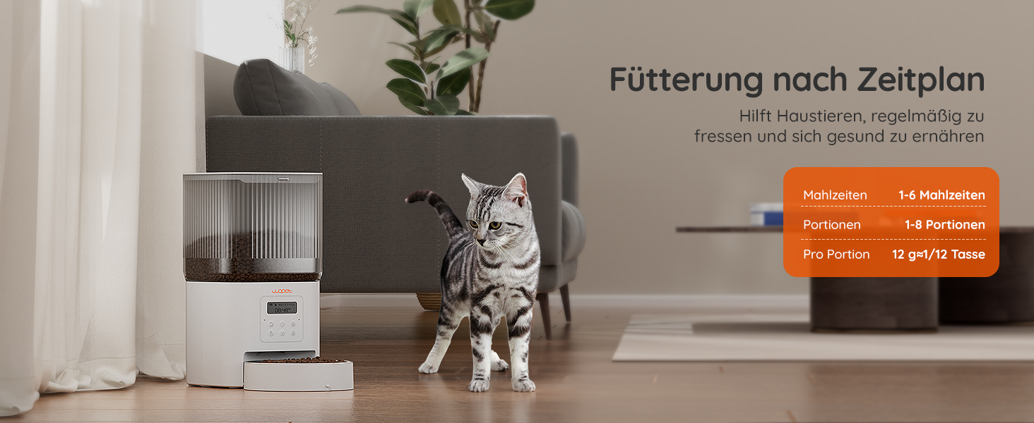Автоматичний кормушка для котів WOPET 4L: програмування, 180 днів роботи, сталева миска, білий колір