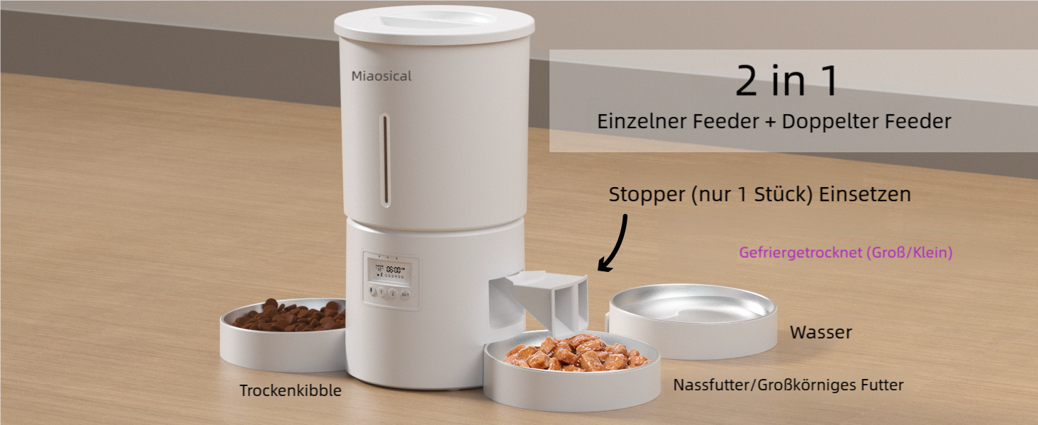 Автоматичний дозатор корму для котів з двома мисками, для кошенят та маленьких собак. Білий, 4.2L, з нержавіючою сталлю (2 миски)