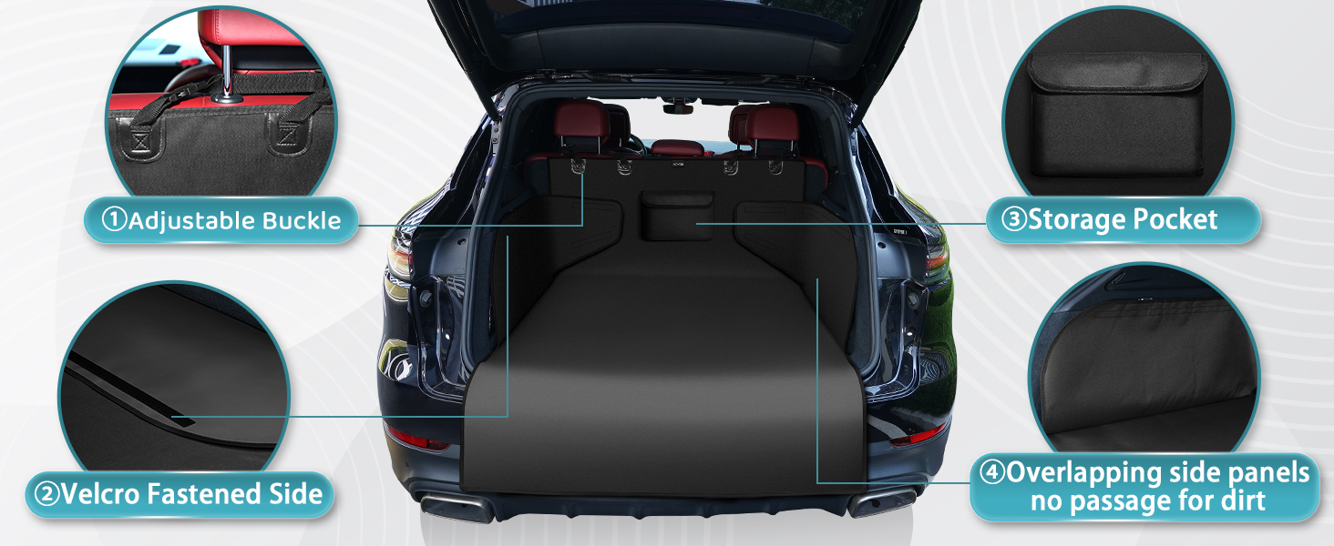 Захист для багажника автомобіля від бруду та подряпин для собак KYG - універсальний, водовідштовхуючий, стійкий до зношування, з боковими захистами, легко миється, чорний, 185x105x38 см