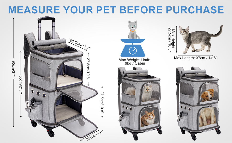 Транспортна переноска для котів та собак до 12 кг, сіра, знімні колеса, складана переноска