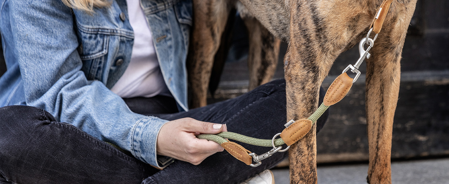 Нашийник для собак Rudelkönig Emma - Елегантний нашийник-стоп для собак з шкіри та нейлону, діаметр 12 мм, для великих собак, колір хакі