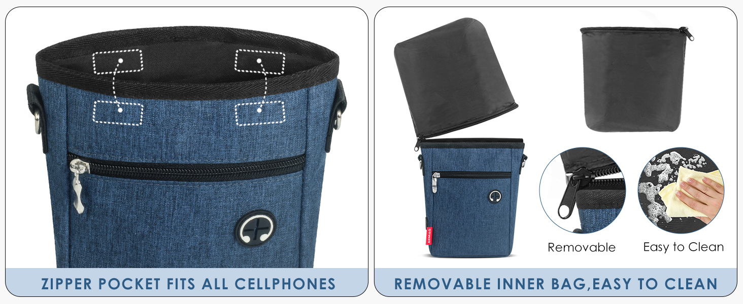 Футляр для ласощів для собак з магнітною застібкою, сумка для тренування собак з знімною внутрішньою кишенею, багатофункціональна сумка для ласощів для собак зі спонсором для фекалій, сірий (блакитний)