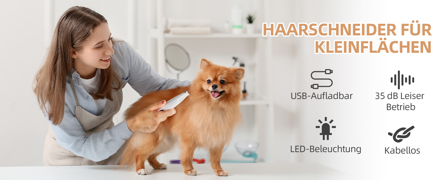 Триммер для собак ALL FOR PAWS з LED-підсвічуванням – 18 мм, тихий (35 дБ), вологостійкий (IPX4), USB, для стрижки лап, вух, обличчя та задньої частини тіла