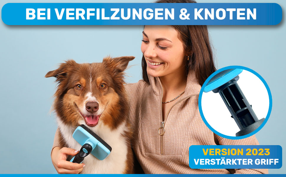 Щітка для собак та котів BluePet для довгої шерсті 2.0: видаляє підшерсток, ковтуни та вузли. З кнопкою для очищення. Для щоденного використання (Блакитна)