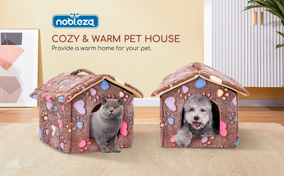 Будка для собак і котів Nobleza, зимостійка, 42x39x33 см, переносний лежак, знімний будиночок, коричнева, з матрацом