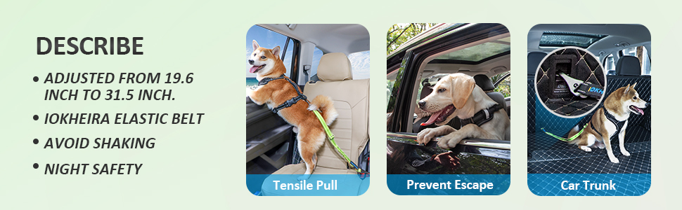 Автомобільний поводок для собак IOKHEIRA: безпечний, регульований, з універсальним з'єднувачем (неоновий зелений)