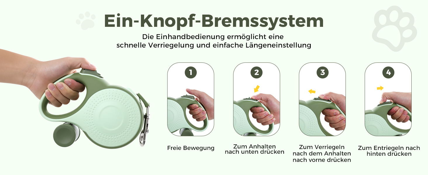 Рулетка для собак BMaobbo 8м, міцна сталева лебідка, тримач для відходів, антизаплутування, швидке гальмування, для собак до 50кг, для тренувань, лісу, пляжу