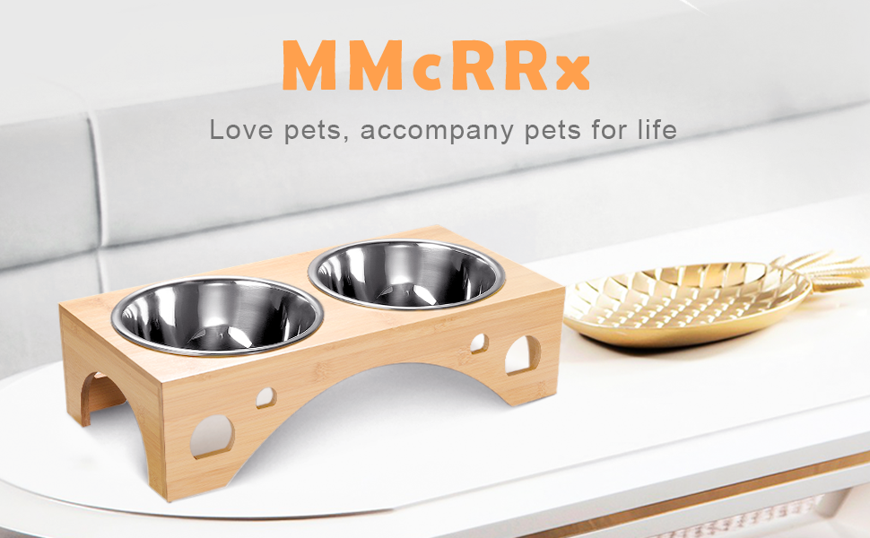 Підставка для корму MMcRRx для котів та собак, миска для собак великих порід, з бамбуковим підставкою, нержавіюча сталь