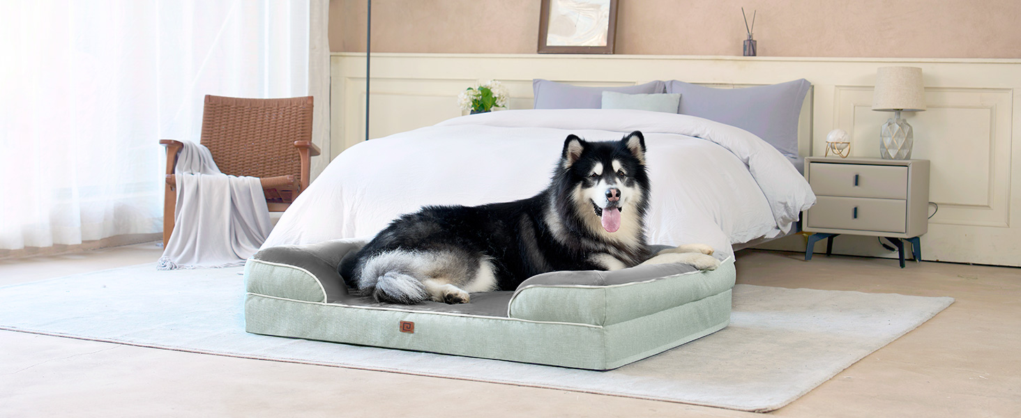 Ортопедичне ліжко для собак великих порід EHEYCIGA, 112x81 см, кошик для собак XL з Memory Foam, водовідштовхувальне, неслизьке, з високим бортиком, сірого кольору (112 x 81 x 18 см)