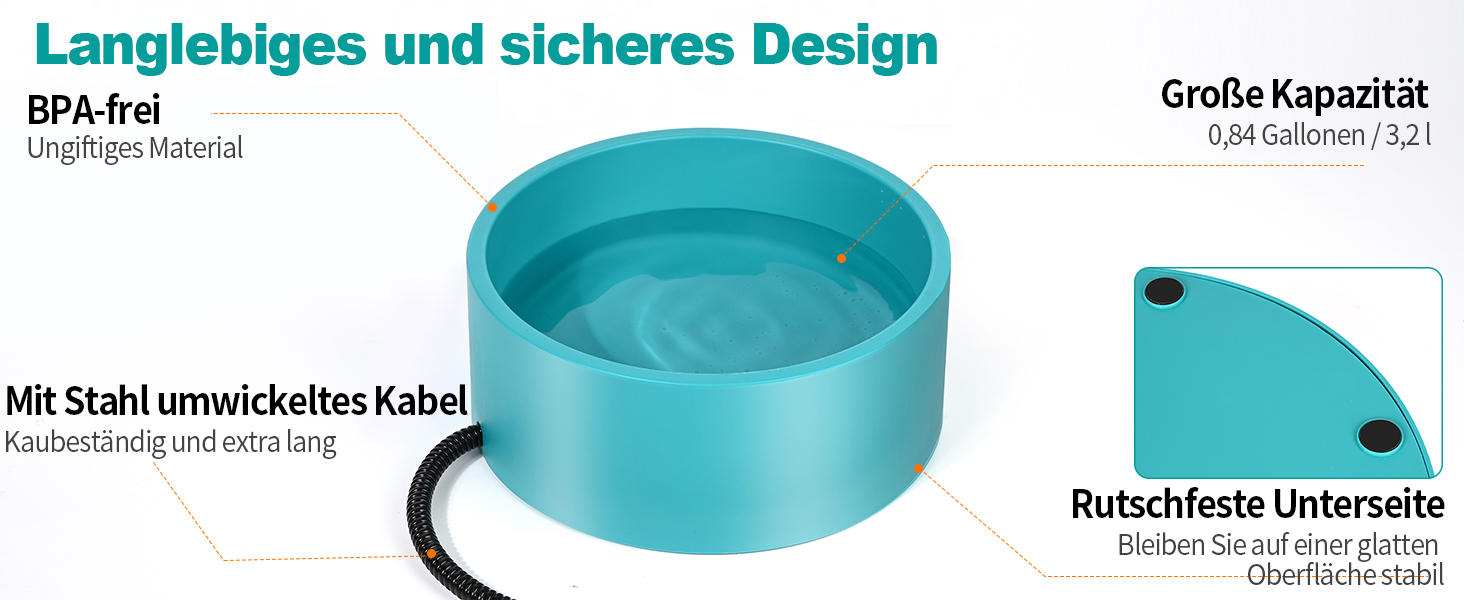 Нагрівальний миска для собак Vankarr 3.2L з термостатом. Захист від укусу кабелю 200см. Підходить для собак, котів, курей та кроликів.