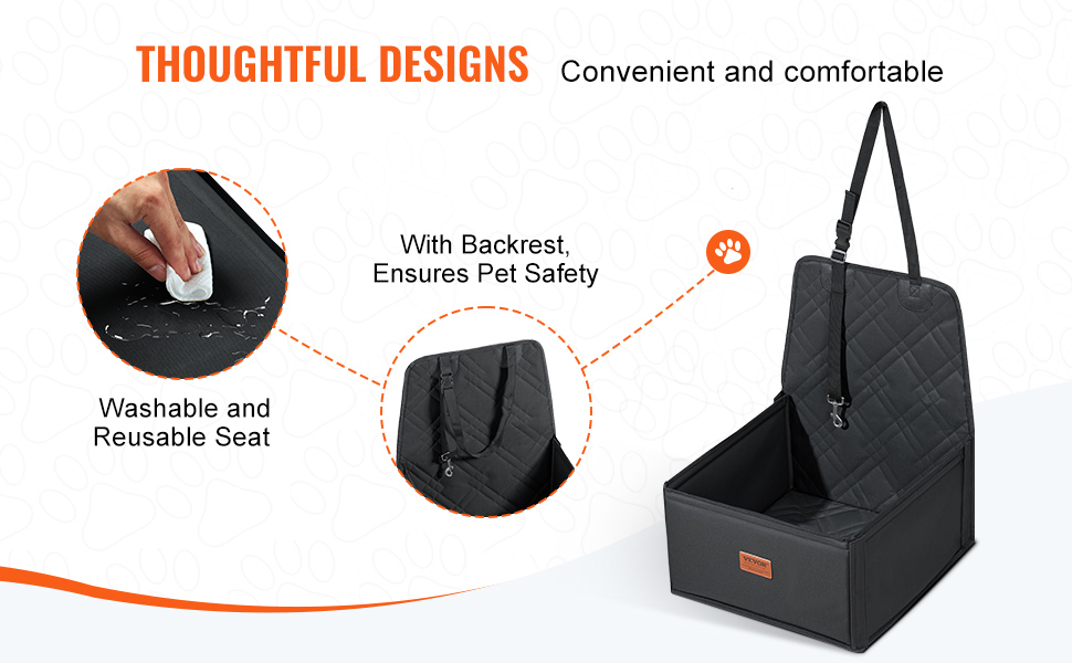 Автокрісло для собак VEVOR: підняття, безпечна мотузка, бавовняна підкладка, до 12 кг (Чорний)