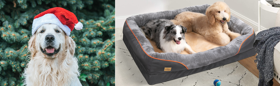 Ортопедичне собаче ліжко з memory foam: водонепроникне диван для собак, великого розміру XXXL (135x100 см) з роликом для шиї, знімний чохол