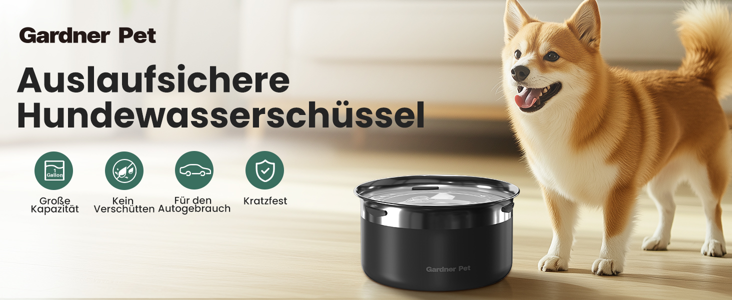 Миска для собак Garder Pet без облизування, нержавіюча сталь, противитікання, великі собаки, для дому та вулиці, запобігає краплинню, білий (3,85 л, чорний)