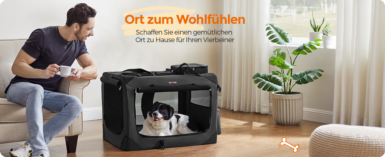 Клітка для собак Feandrea, XL, 81 x 58 x 58 см, чорна, з металевим каркасом та зручними ручками