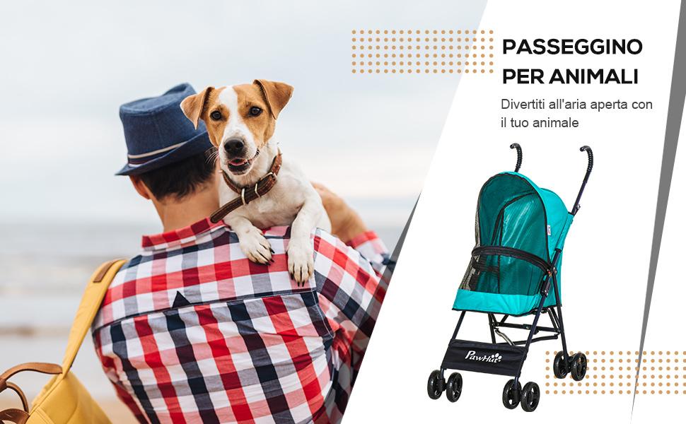 Візок для собак PawHut, зелений, складаний, з поворотними колесами та гальмом EVA, 65x42x94 см