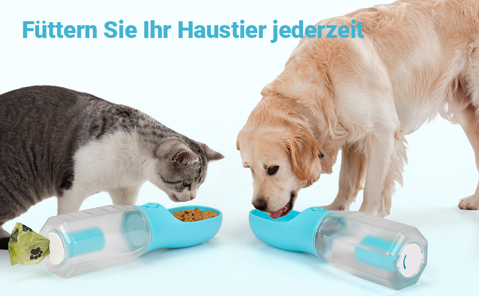 Поїлка для собак Zivacate 600 мл з контейнером для корму та пакетиками для відходів - блакитна