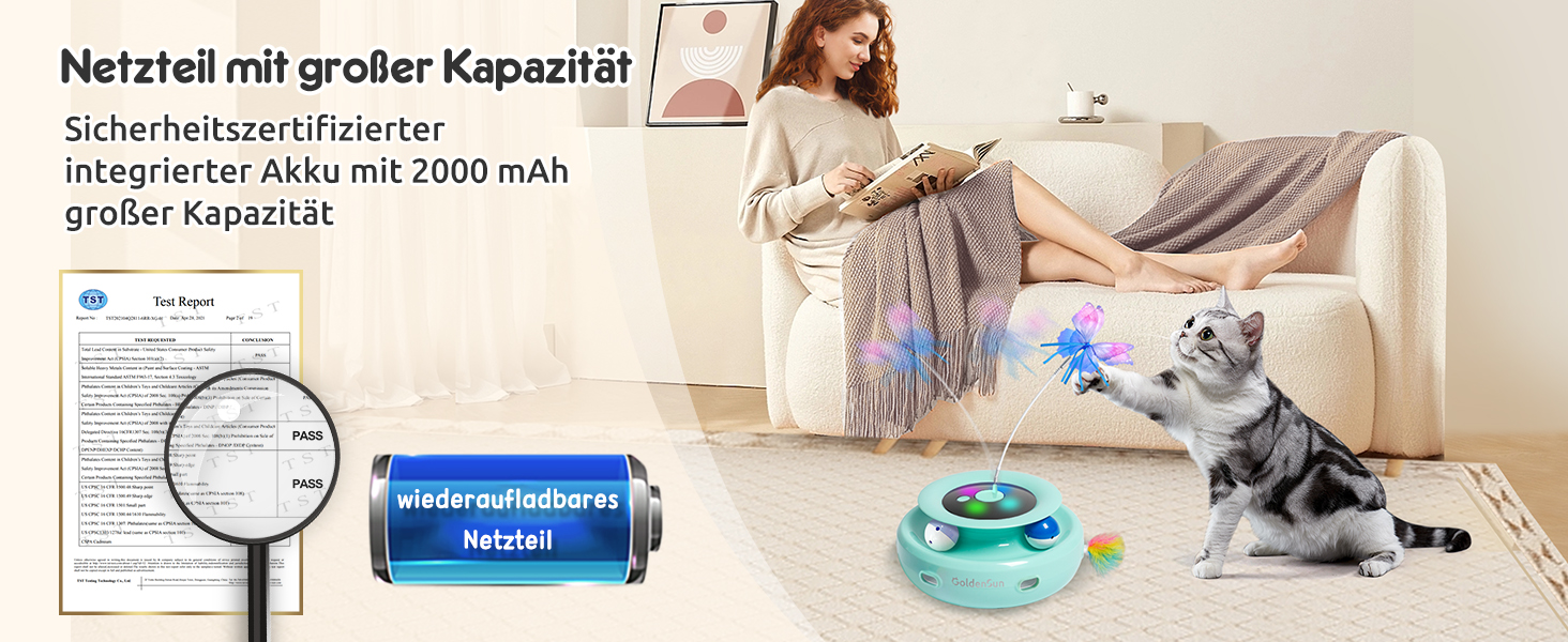 Інтерактивна іграшка для котів GoldenSun 3-в-1: Whack-A-Mole, метелик, м'ячик. USB, 6 насадок, A-білий (зелений)