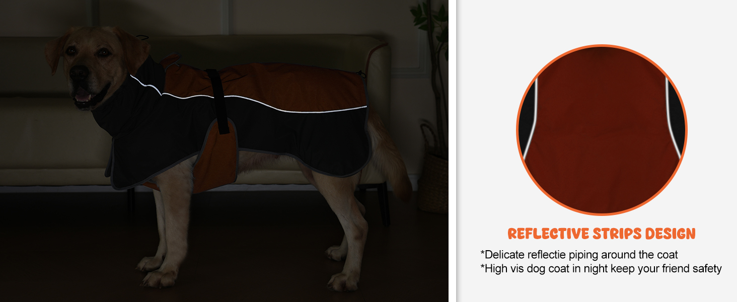 Водонепроникна куртка для собак, світловідбиваюча, вітрозахисна, тепла зимова куртка з м'яким флісовим підкладкою для собак маленьких та великих порід, для активного відпочинку, кемпінгу та походів у холодну погоду, розмір M (спина: 50 см), помаранчевий колір