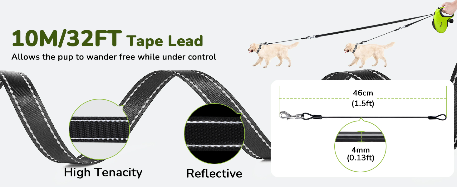 Рулетка для собак Pecute 8м, 360° поворот, антиковзний руків'я, швидка зупинка, до 50 кг, зелений/чорний