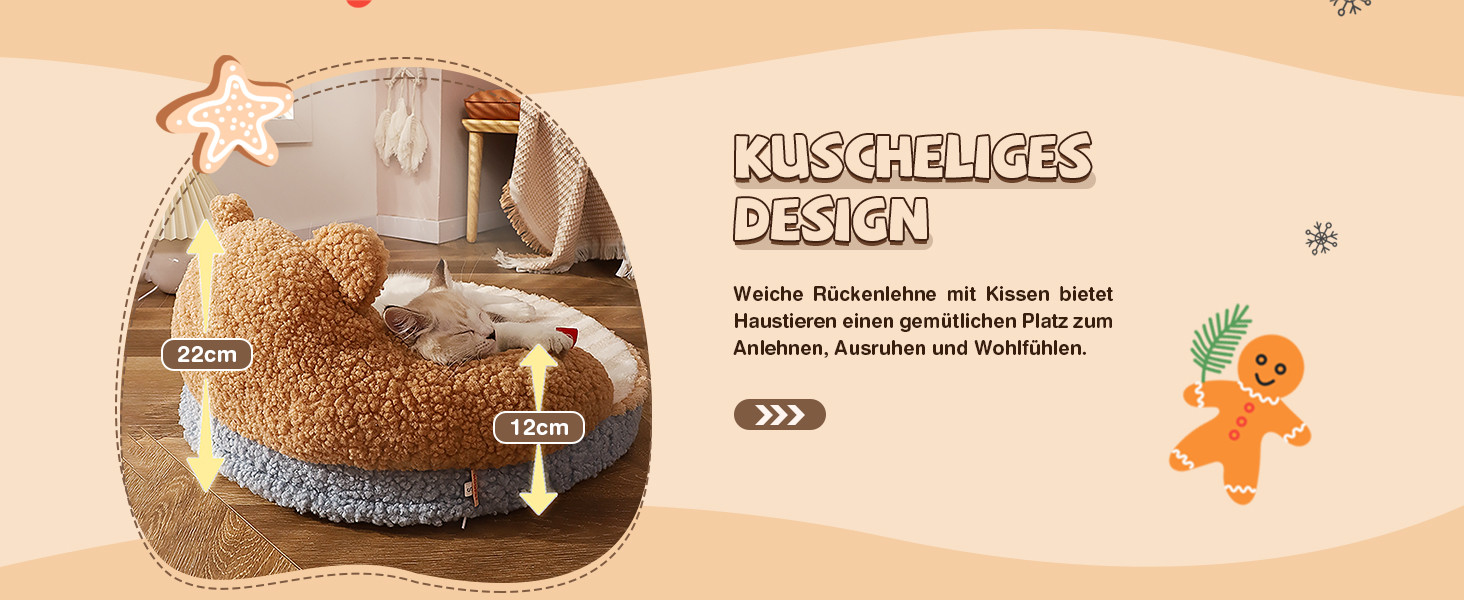 ALLSOPETS Крісло-лежанка для котів, пухнасте, тепле, кругле, для дому, знімний, пральний, для котів, кошенят та маленьких собак (Мокко Браун)