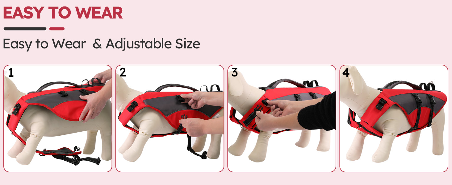 Жилет рятувальний для собак CITEKOILE з ручкою та світловідбиваючими елементами, регульований, для малих, середніх та великих собак, міцний, для водних видів спорту, плавання та катання на човні, червоний, XS, червоний