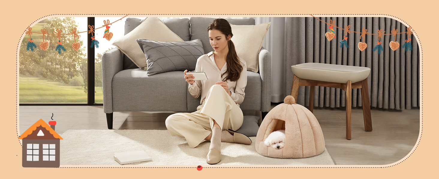 Кішка/Песик Іглу Будинок-Гніздо ALLSOPETS з Знімним Матрацом, Теплий та М'який Дім для Собак та Кішок (Сніжно-Білий, L)