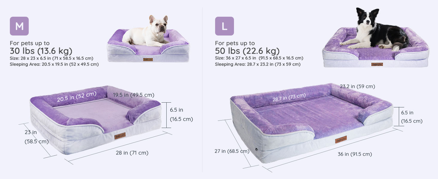 Ортопедичне ліжко для собак BELLA & PAL, 71x59 см, фіолетове. Зручне ліжко-софа для маленьких та середніх собак. Без монтажу, з ефектом пам'яті, водовідштовхувальна вставка, фланелевий знімний чохол, неслизьке дно.