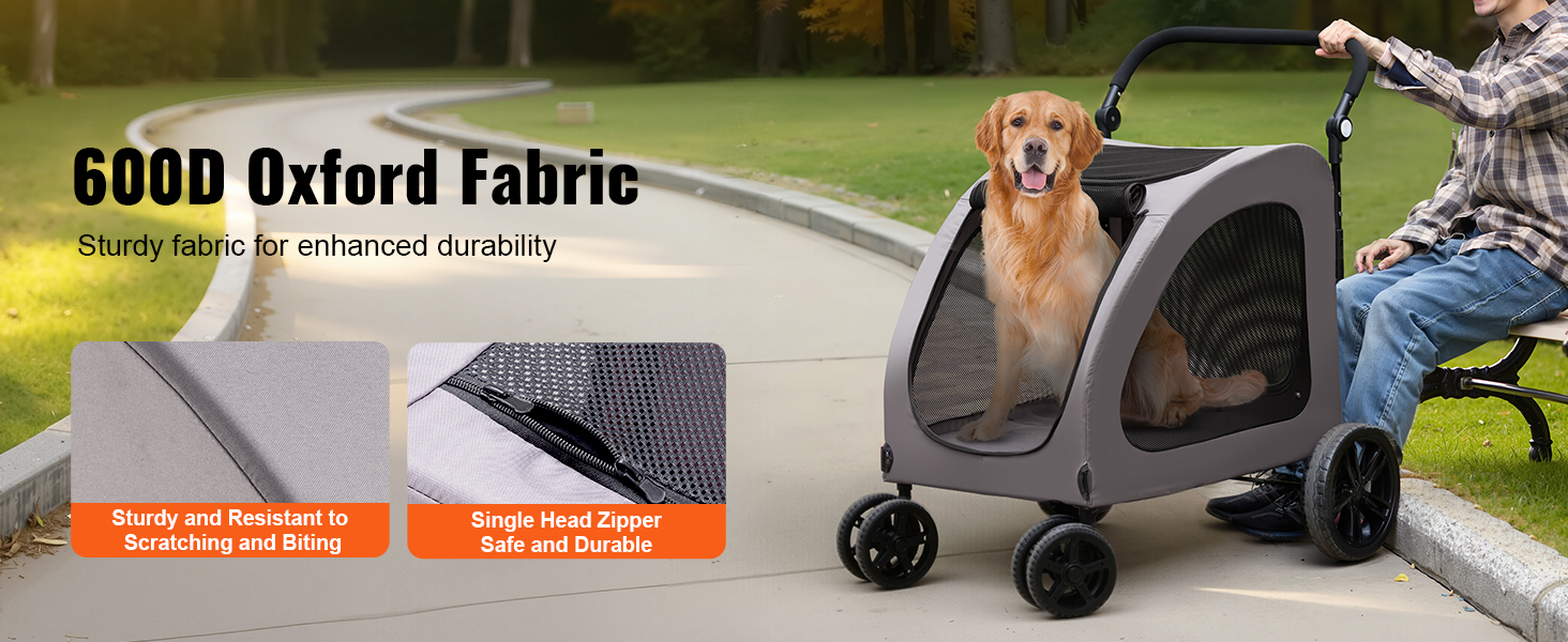 Візок для собак VEVOR, 79x91x113 см, 4 колеса з гальмами, до 73 кг, дихаючі вікна, регульована висота, 600D Oxford