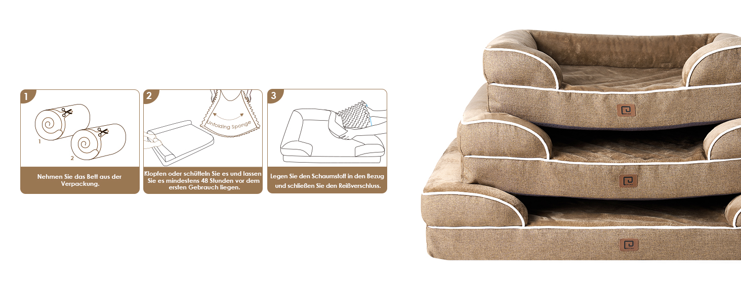 Ортопедичне ліжко для собак великих порід, 112x81 см, кошик для собак з Memory Foam XL, вологостійке собаче ліжко з високим бортиком, зручна собача кушетка, Kamel 112 x 81 x 17.5 см