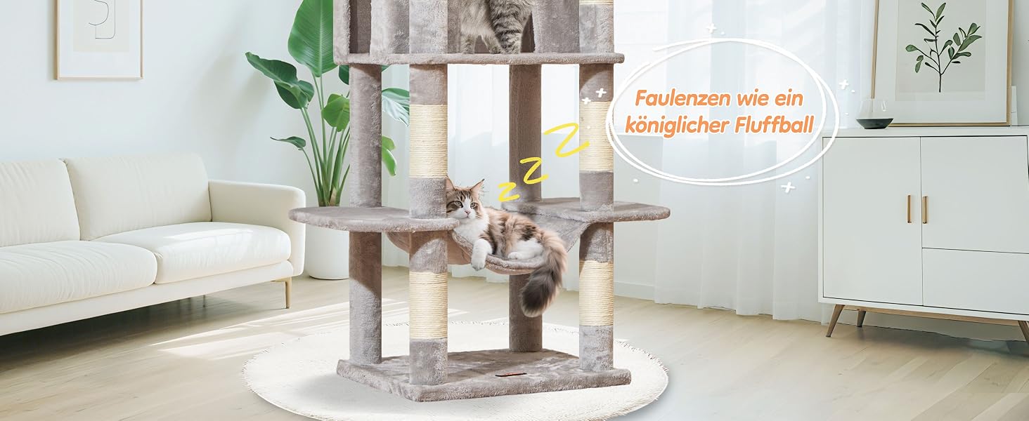 Когтеточка для котів Taoqimiao 180 см XXL, великий котячий комплекс для Maine Coon з будиночком, гамаком, великою платформою, 9 стійок для дряпання, кошиком, зелений