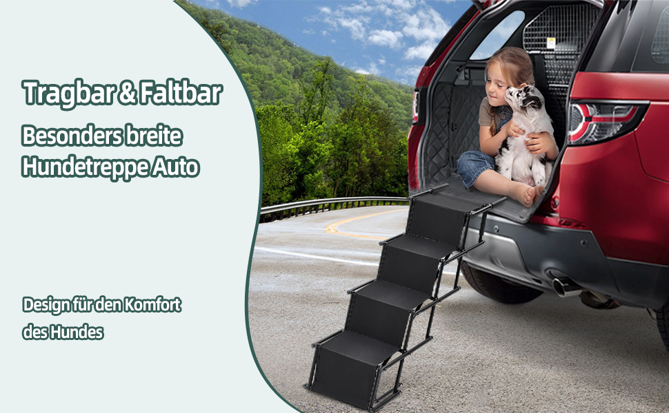 Сходинки для собак: портативна пандус для авто, 4 сходинки, чорний, до 80 кг