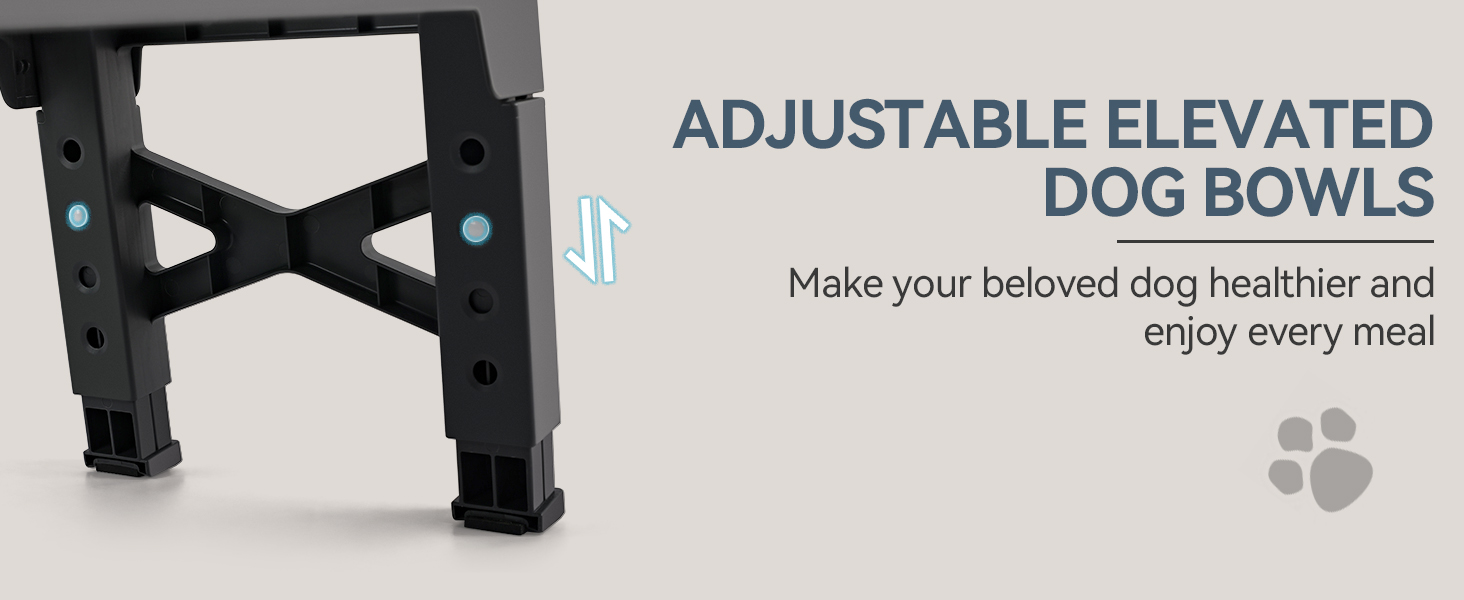 Підвищений годівниця для собак PAWISE, 5 рівнів регулювання, для собак маленьких, середніх та великих порід, з двома великими мисками з нержавіючої сталі, антиковзаюча, BPA free пластик
