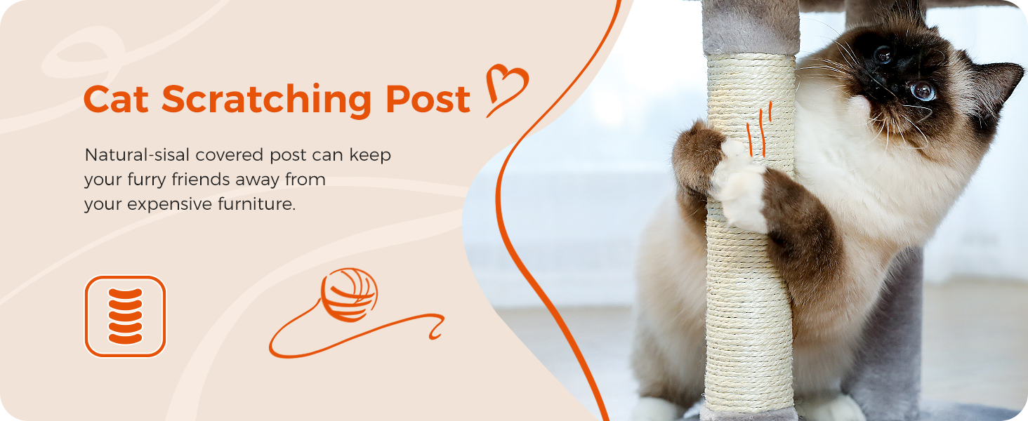 PAWZ Road Дерев'яний комплекс для котів з гамаком [73см], сірий. Дряпка для котів з сизалю, інтерактивна кулька, для дому