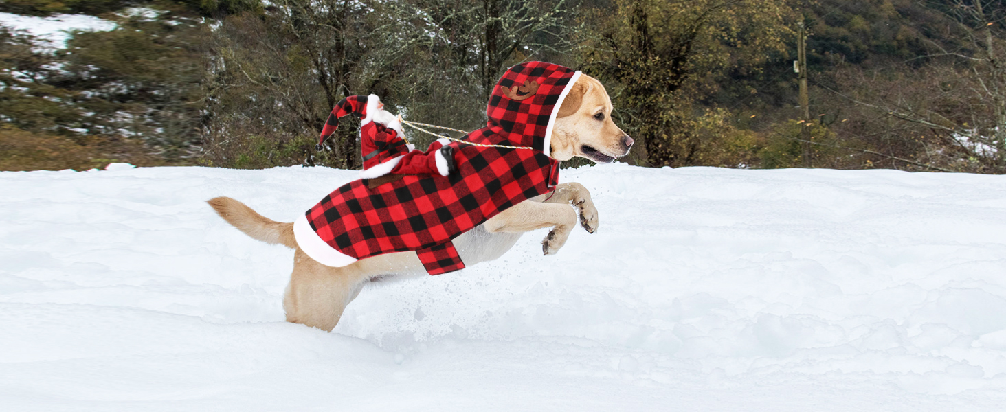 Костюм Святого Миколая для собак та котів, преміум якість, розмір L (36-45 см, 51-64 см), в клітинку
