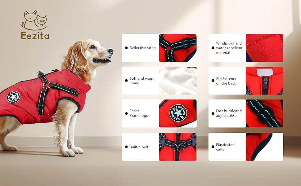 Водонепроникний жилет для собак на осінь/зиму, для цуценят та середніх порід, відбиваючий, з кріпленням для повірця, блакитний