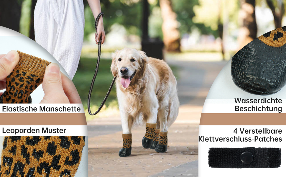 Водонепроникні шкарпетки для собак - захист лап, антиковзкі, 4 шт., для Лабрадора, Хаскі, леопардовий принт