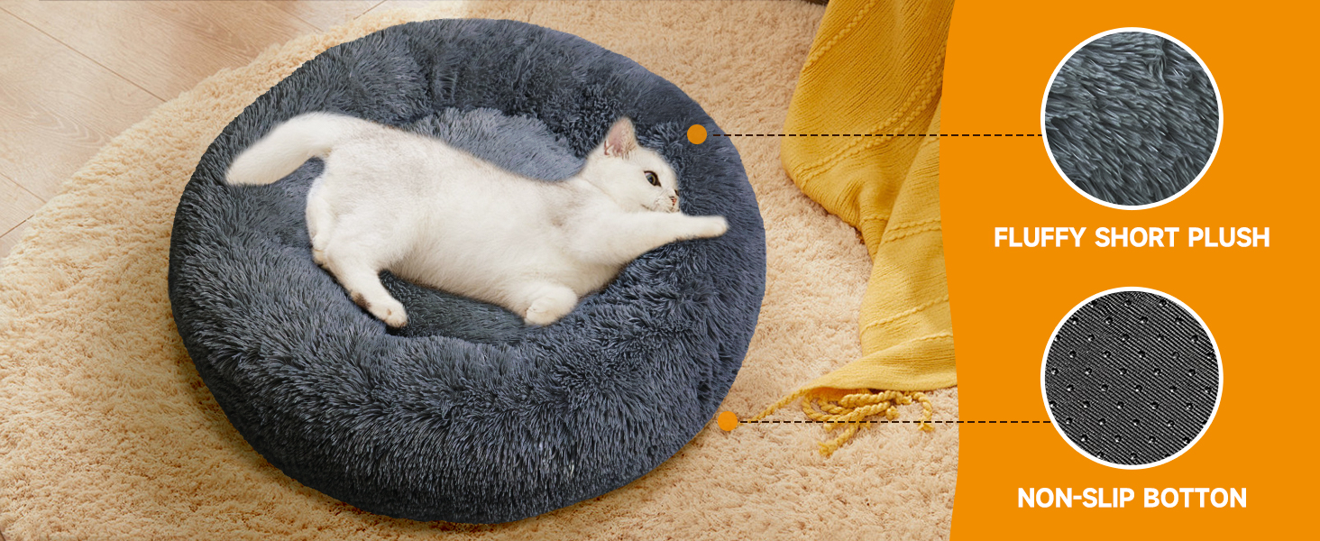М'яке ліжко для собак та котів, корзина для собак, миється, подушка для собак 70 см, кругла ліжко для собак з плюшу, ліжко для собак та котів, для маленьких, середніх та великих собак, темно-сірий, 70 x 70 x 20 см