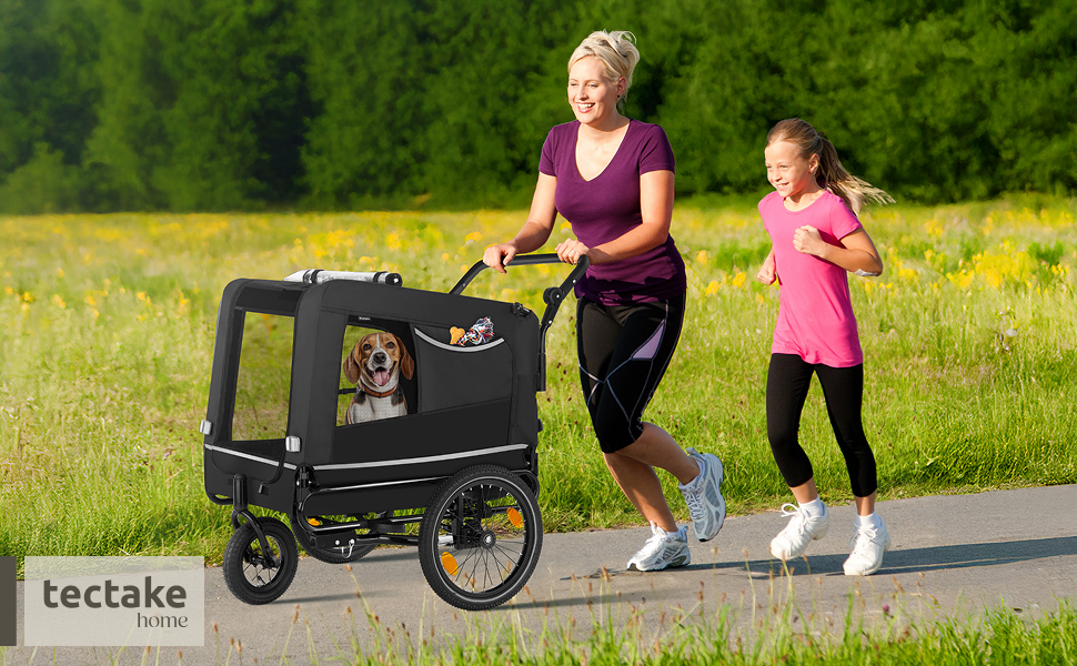 Причіп для велосипеда Tectake® - універсальний, для собак, велосипеда, електровелосипеда, візка, вантажопідйомність до 40 кг, складаний, швидкий монтаж, з аксесуарами безпеки, чорний