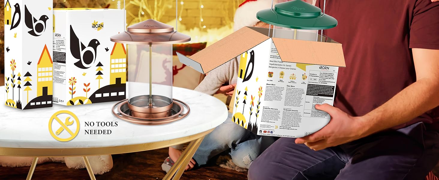 Годівниця для птахів iBorn, металева, з дахом, зелена, для цілорічного годування
