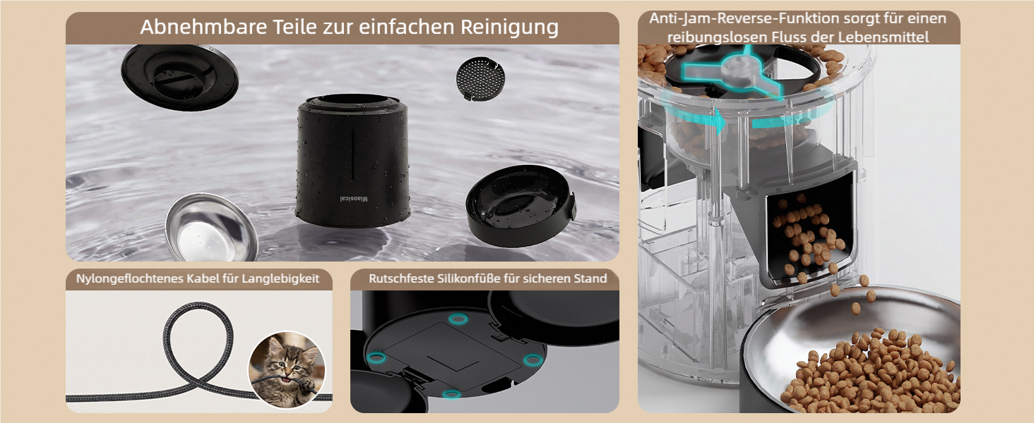 Автомат годування котів для 2 котів з Wi-Fi, таймером та голосовою записом, 4.2L, чорний