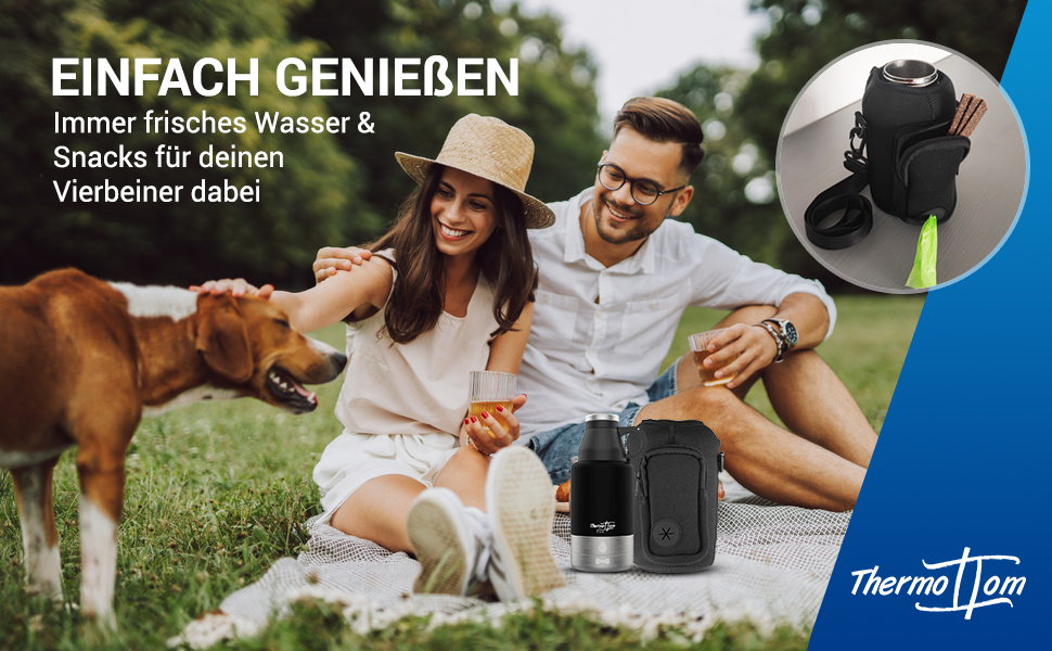 Турбунок для собак ThermoTom: пляшка для води, миска та сумка для прогулянок • 1 л, чорний