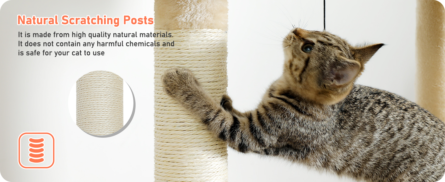 Кігтеточка PETEPELA 143 см з знімним подушкою, кігтеточними стовпчиками, двоповерховим будиночком для котів – велика, для великих котів, зелена (бежева)