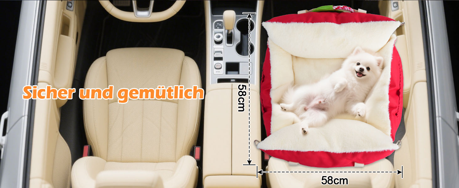 Автокрісло для собак 3-в-1 - переносна ліжко для маленьких собак, з розширеною лежачою поверхнею та м'яким матрацом, для переднього або заднього сидіння, внутрішнє та зовнішнє використання (червоний)