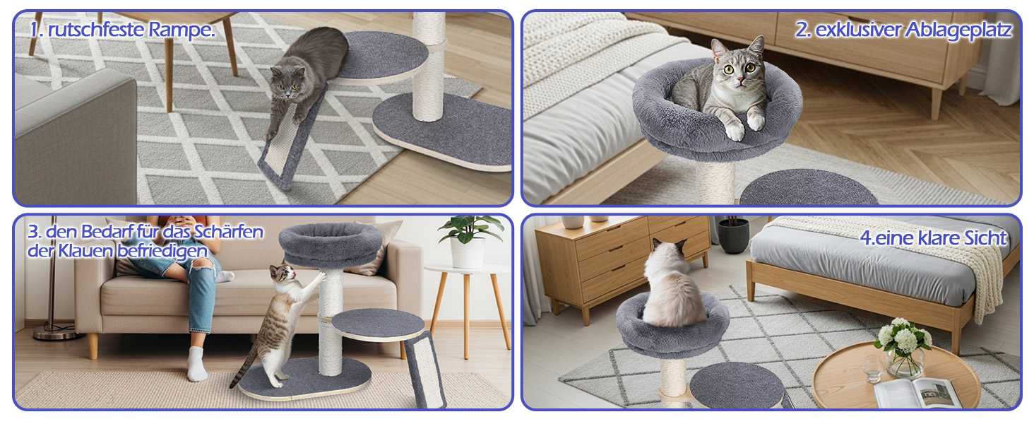 Кігтеточка для котів Eukue велика, 80 см з платформою, мотузкою з сизалю та стійкою основою. Підходить для кошенят та дорослих котів. Комплект кігтеточок (білий/сірий)