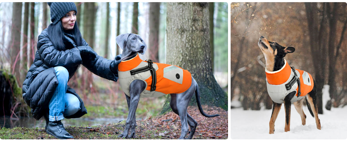 Теплий зимовий куртка для великих собак, флісова підкладка, водонепроникний та вітронепроникний, з блискавкою (Оранжевий, XL)