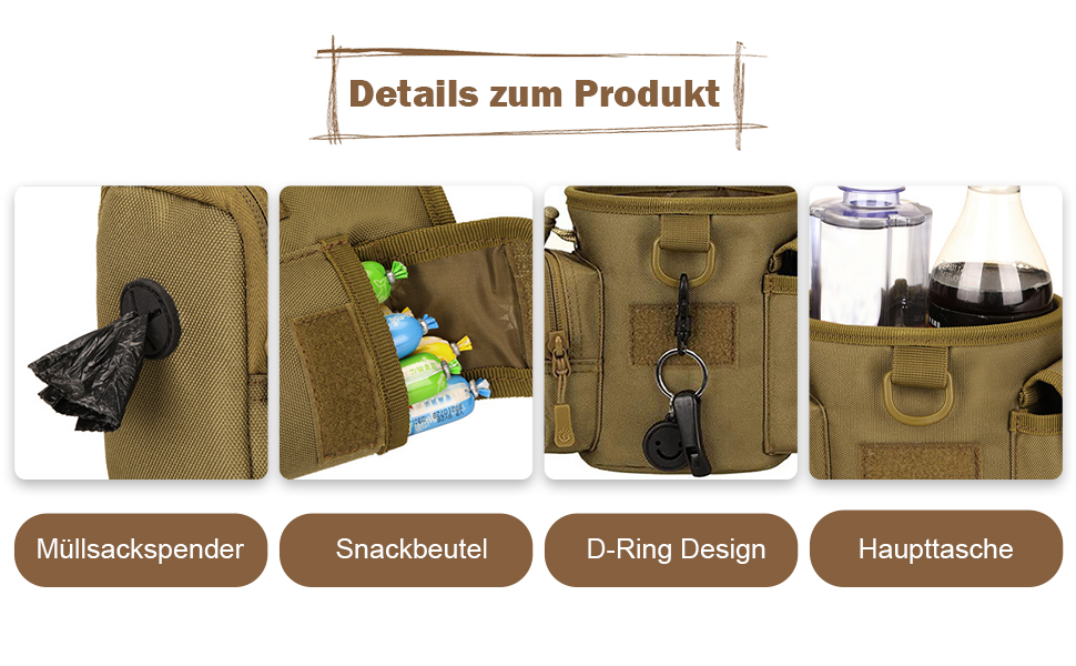 Сумка для тренування собак DONGKER, водонепроникна, з 2 кишенями, бежева